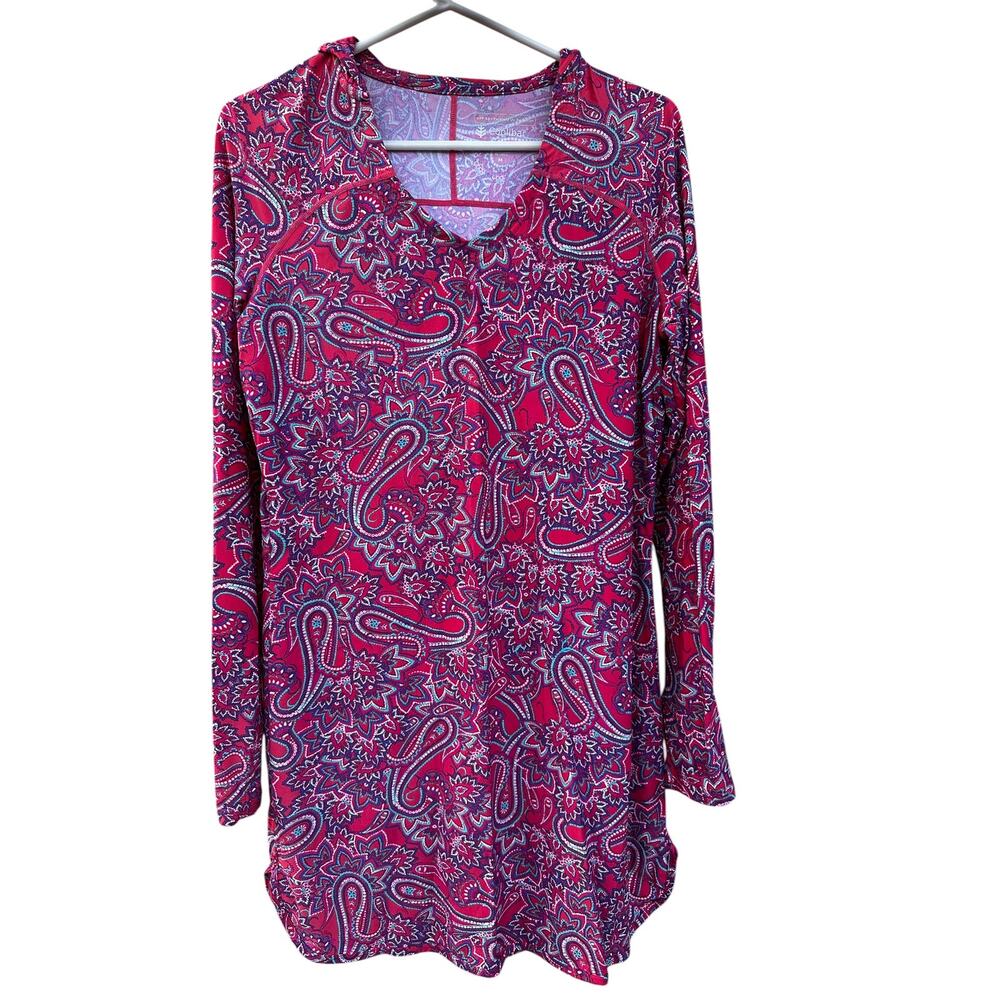 Coolibar UPF 50+ Hooded Sun Shirt M Pink Paisley Long Sleeve UV Protection Top